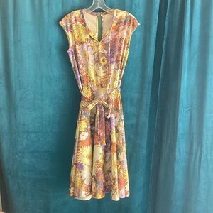 Vintage Floral Polyester Midi Dress